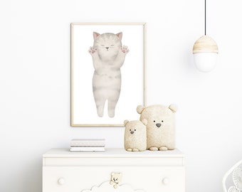 Cute Cat - Nursery Prints, Watercolor, Neutral baby art, Printable poster, DIY print, Wall Art, Printable Wall Art, Cat Art, Sleeping Kitten