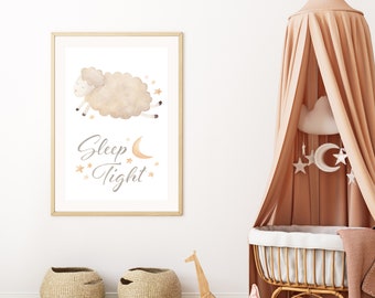 Sleep Tight Poster - Nursery Prints, Watercolor print, Gender neutral baby art, Printable poster, DIY print, Wall Art, Digital Prints