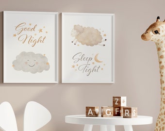 Good Night Sleep Tight - Set of Two Nursery Prints, Watercolor print, Gender neutral baby art, Printable poster,DIY print,Wall Art