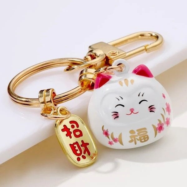 Japanese Maneki Neko / Lucky Cat / Daruma Keychain with Bell | Good Luck Charm / Strap | Cute / Kawaii Amulet