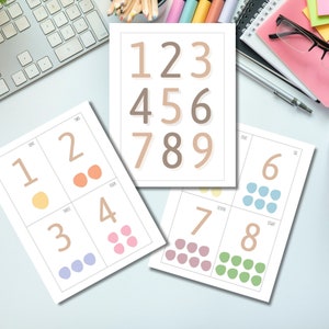 Printable Number Flashcard Educational Leaning Materials 1-10 Flashcard Digital File Brown