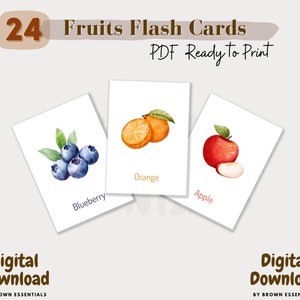 Printable PDF Fruits Flash Cards - Kids Educational Leaning Materials