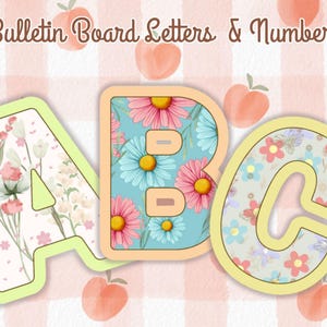 Letras imprimibles para tablón de anuncios / Kit de alfabeto de flores de primavera para tablón de anuncios / Números para tablón de anuncios