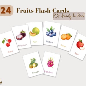 Printable PDF Fruits Flash Cards - Kids Educational Leaning Materials