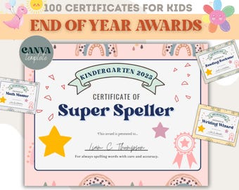 End-of-Year Kids Awards – 100 Editable Canva Certificates | Positive Encouragement for Students