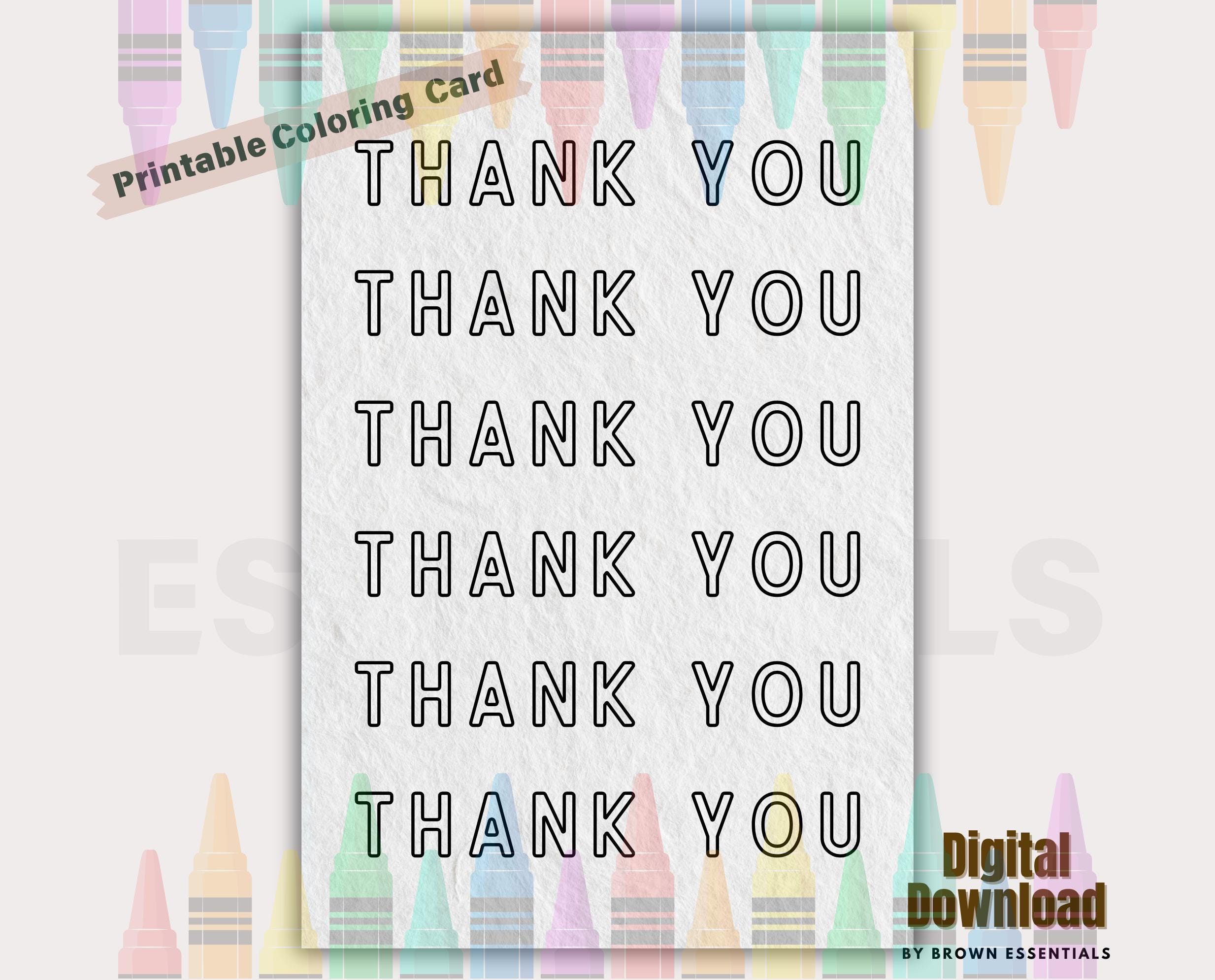 Printable Coloring Thank You Card for Kids, DIY Thank You Card, Special ...