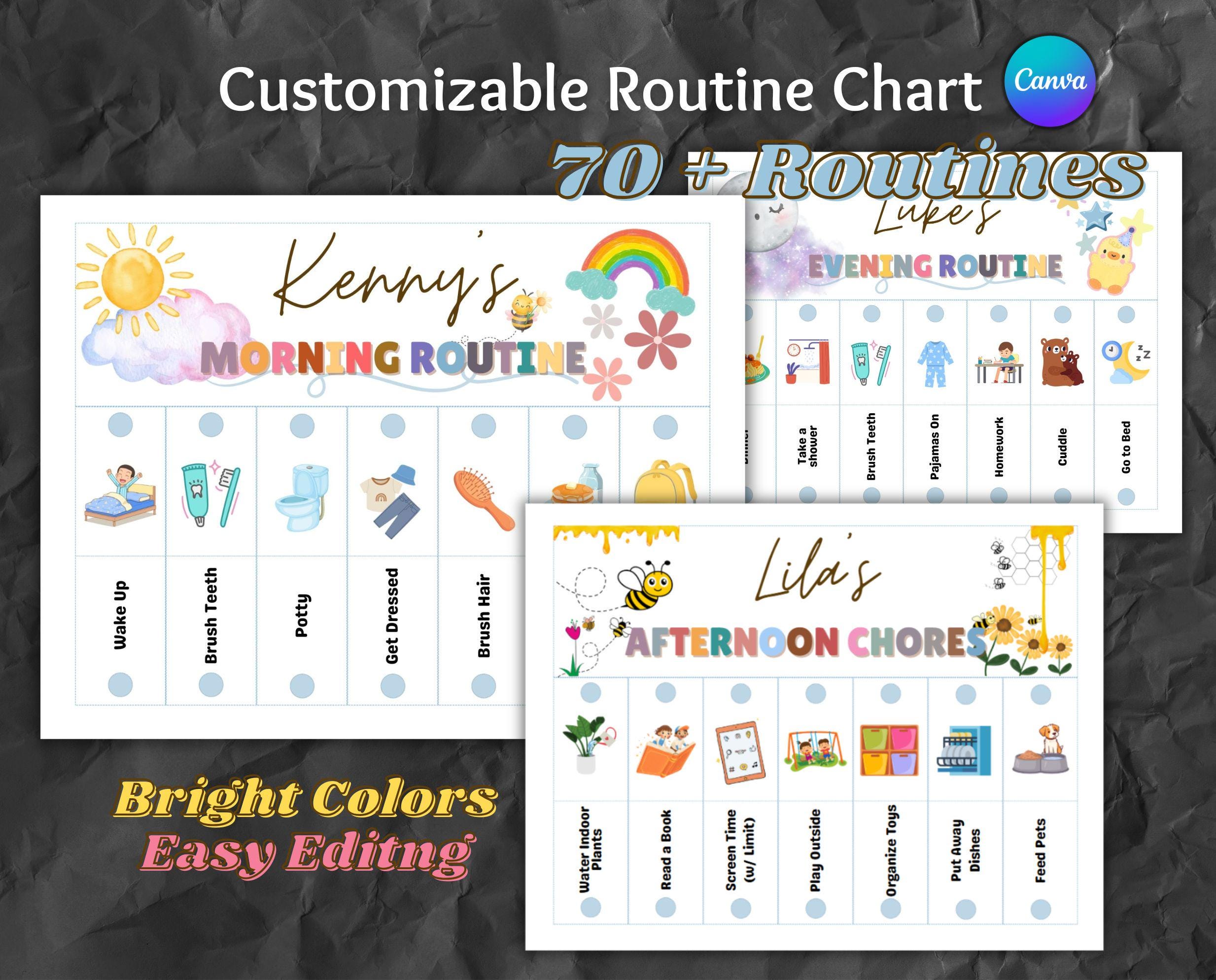 Kids Simple Routine Template Editable Kids Routine Chart: Visual Schedule Canva Template (digital ...