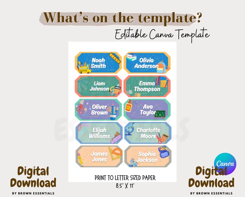 Editable School Name Labels: Back to School Supplies (digital Download ...