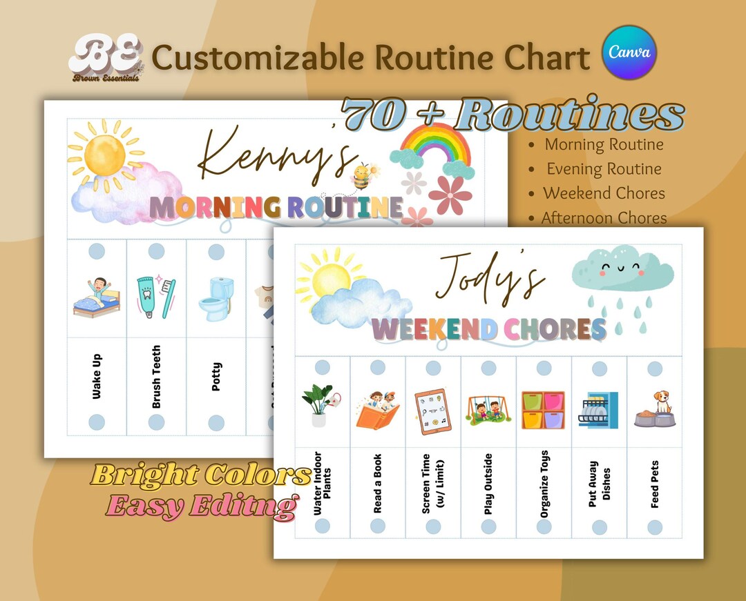 Editable Kid Routine Editable Kids Routine Chart: Visual Schedule Canva Template (digital ...