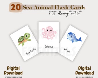 Printable PDF Sea Animal Flash Cards - Kids Educational Leaning Materials