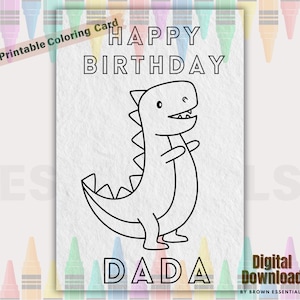 Afdrukbare kleuren verjaardagskaart voor kinderen, dino verjaardagskaart voor papa, leuke dada verjaardagskaart, DIY verjaardagskaart, activiteitenverjaardagskaart