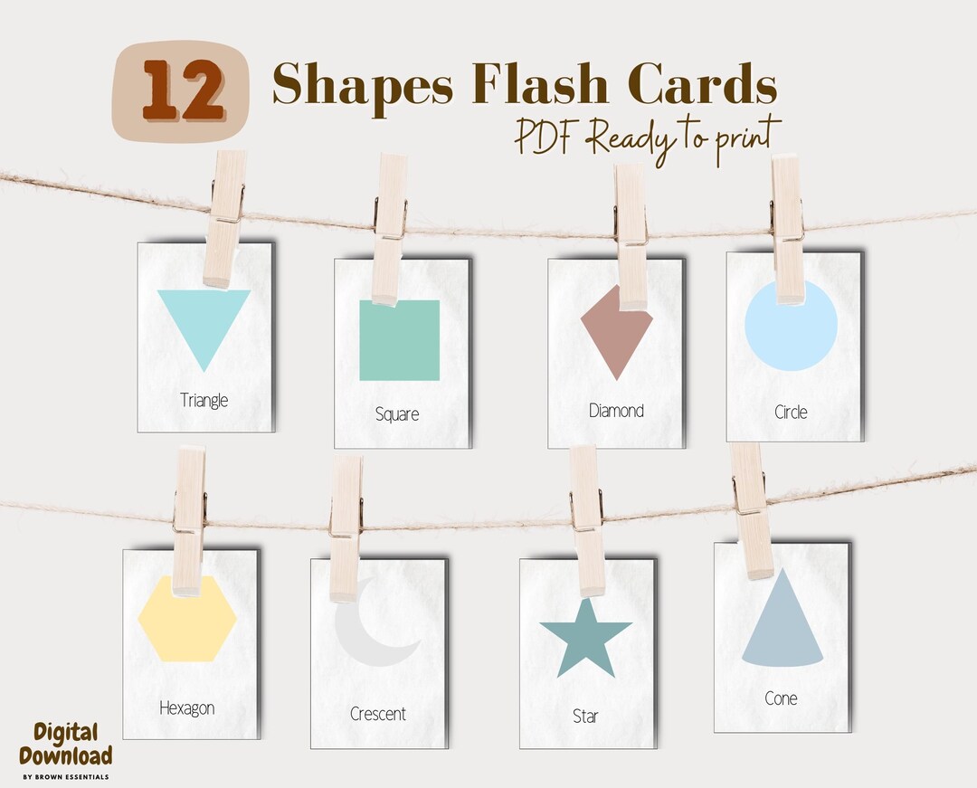 Printable PDF Shapes Flash Cards Kids Educational Leaning Etsy