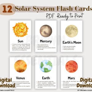 Afdrukbare zonnestelsel-flashkaarten - educatieve astronomiekaarten voor kinderen - Montessori leren, bronnen voor thuisonderwijs - direct downloaden