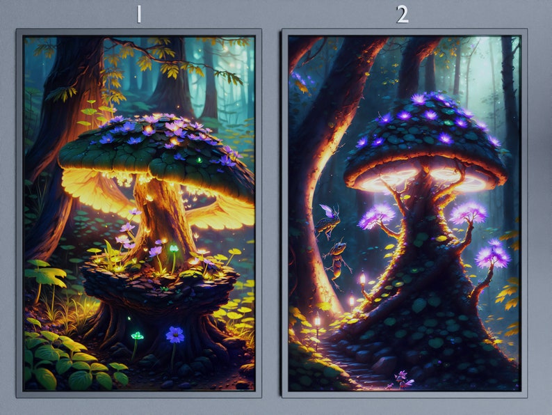 Digital Prints Mushroom Art Wall Art Set of 2 Mushroom Wall Etsy