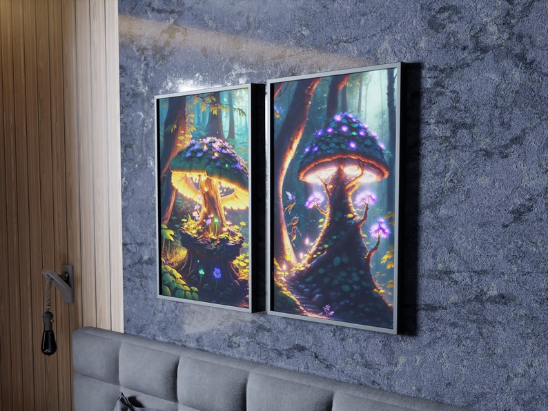 Digital Prints Mushroom Art Wall Art Set of 2 Mushroom Wall Etsy