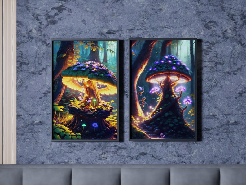 Digital Prints Mushroom Art Wall Art Set of 2 Mushroom Wall Etsy