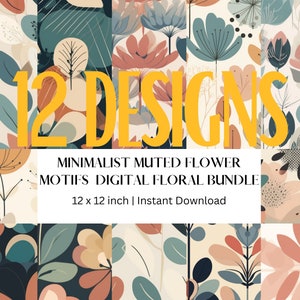 Florale Motive digitale Papiere Bundle, gedämpftes florales Papier, bedruckbares digitales Papier, nahtloses Muster, Designerpapier, Hintergrundpapier, Papier