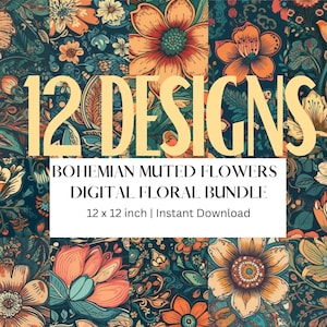Boho bloemen digitale papierbundel, gedempt bloemenpapier, afdrukbaar digitaal papier, naadloos patroon, designerpapier, achtergrondpapier, papier
