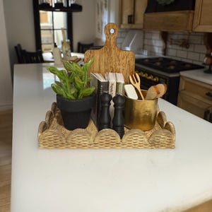 Dollhouse scallop wicker tray