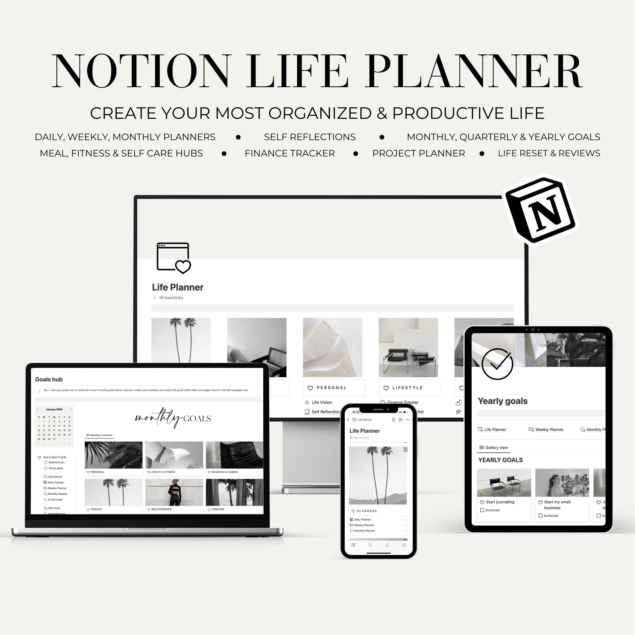 Notion Ultimatives Leben Planer Vorlage, Notion Planer für Mädchen, bearbeitbare ästhetische Notion Vorlage, digitaler Planer, Notion Dashboard