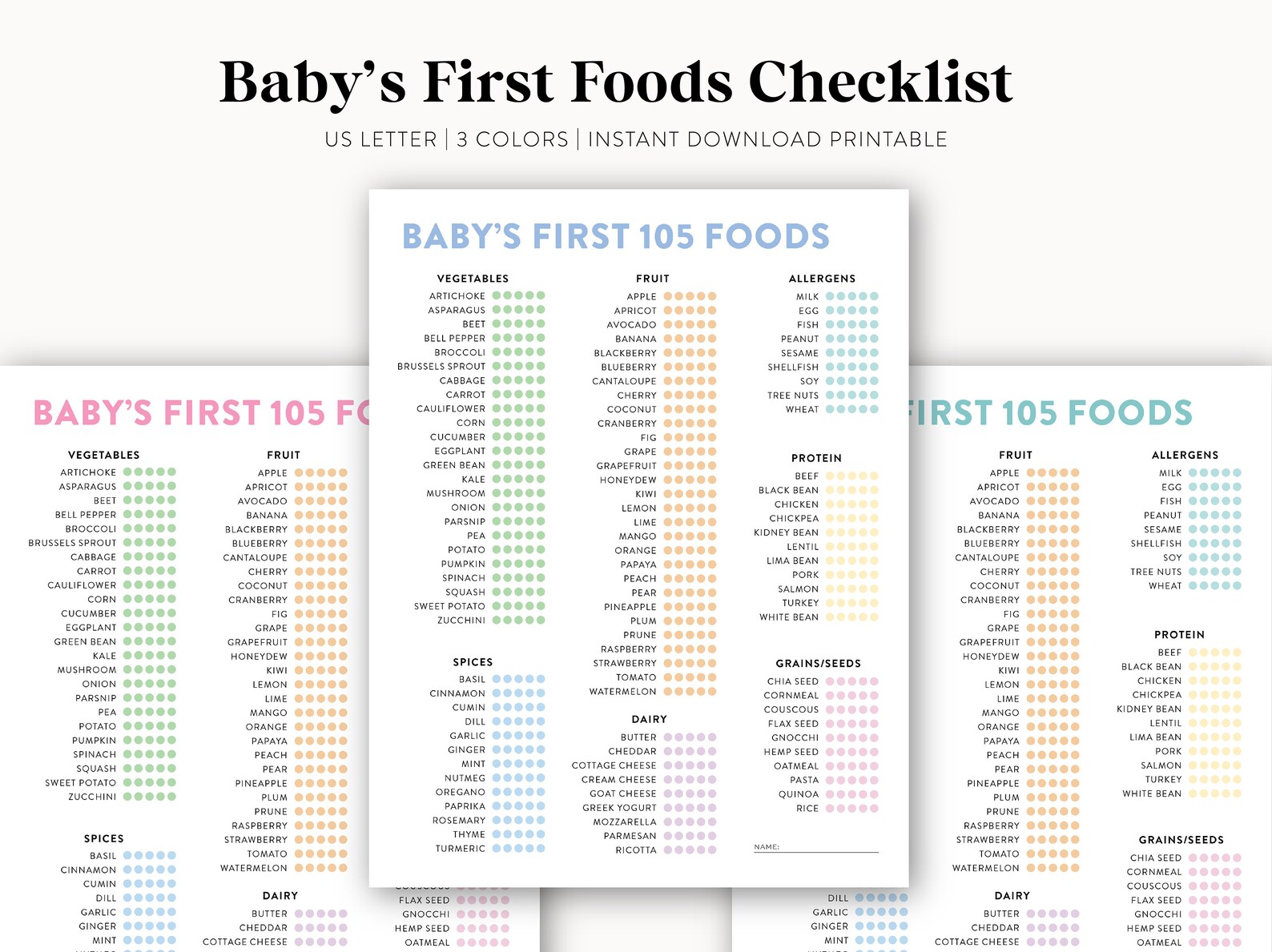 Baby's First Foods Checklist Printable Instant Download, Baby Food Log ...