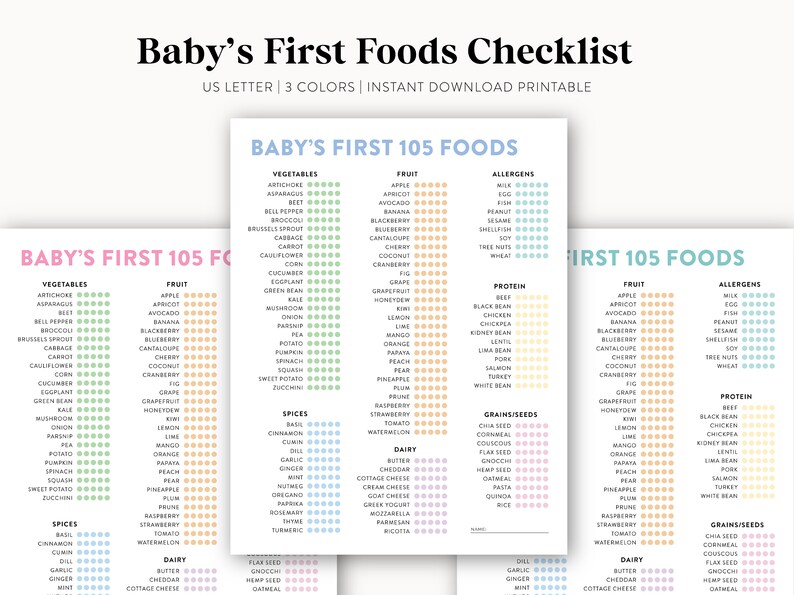 Baby's First Foods Checklist Printable Instant Download, Baby Food Log ...