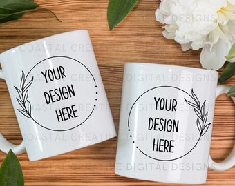 Maqueta de dos tazas, tazas de café de cerámica blanca, regalo de taza en blanco, sublimación de taza de 11 oz, maqueta de diseño gráfico de foto de taza dúo, descarga digital JPG