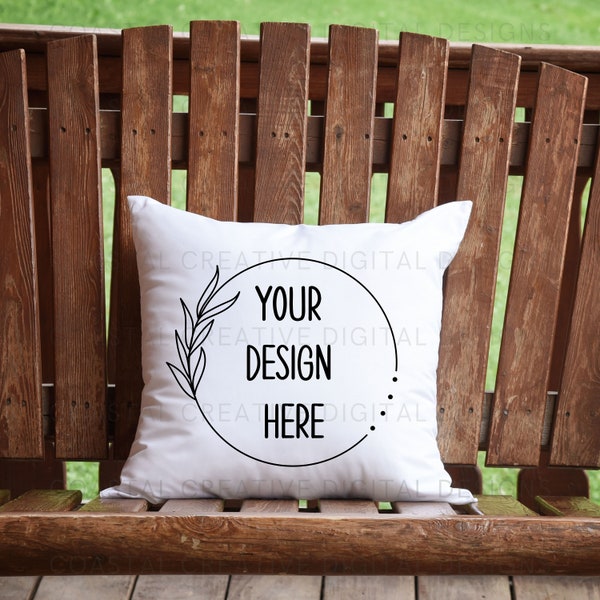 Porch Pillow Mockup, Outdoor Pillow Styled Stock Photo, Summer Throw Pillow Mock-Up, Bench Pillow Mock, Digital Download JPG Sublimation