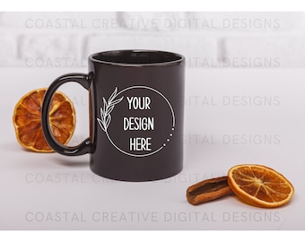 Black Coffee Cup Mock-up, 11oz Blank Mug Styled Photo, Custom Mug Mockup, Sublimation Cricut Digital download JPG Styled Stock Photo