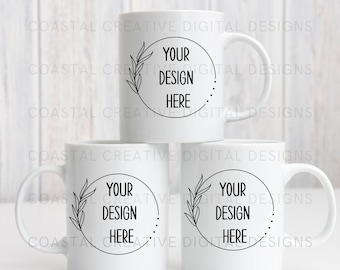 Mug Trio Mockup, Set of Mugs Mockup, Three Mugs Mock-Up, Group of Mugs Mock, His and Hers Mugs Blank Styled Photo, Digital Download JPG,