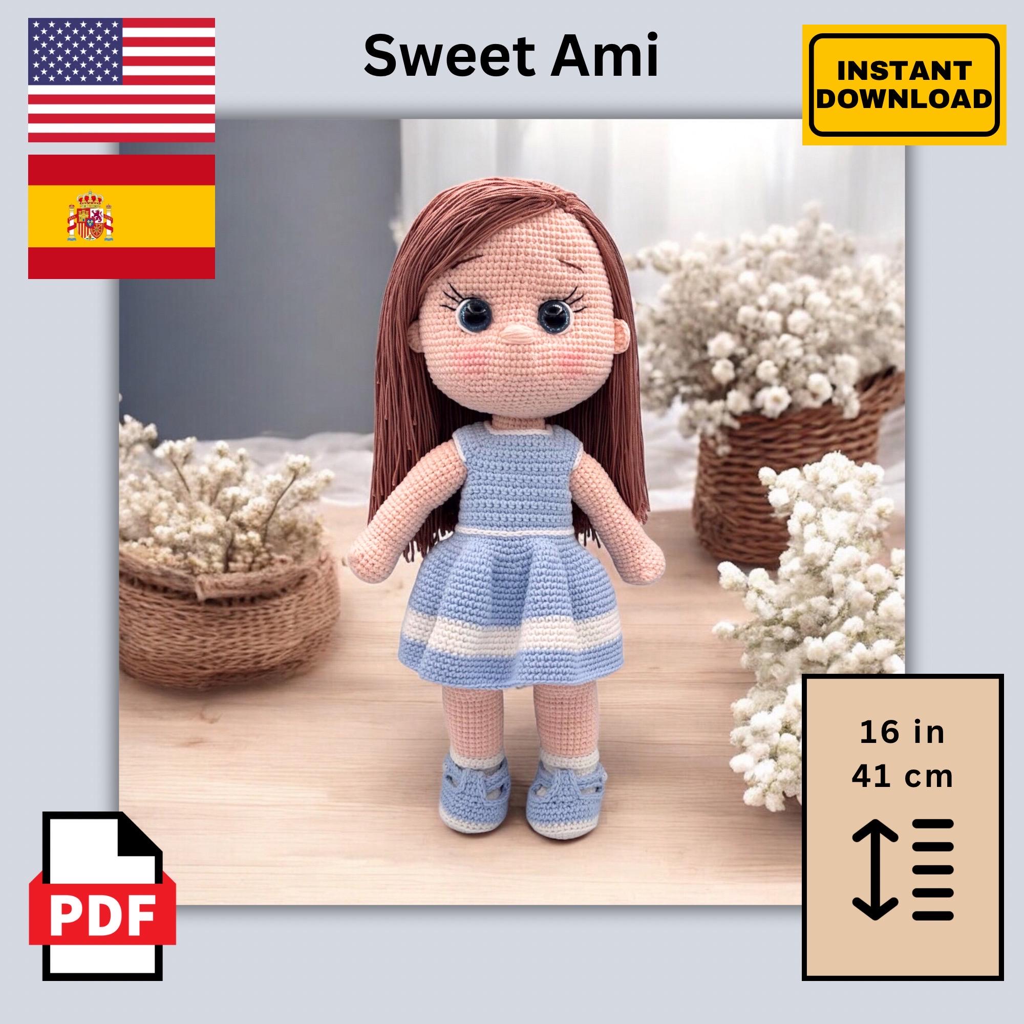 Crochet Doll Pattern PDF – Amigurumi Girl Tutorial in English & Spanish – DIY Soft Stuffed Doll – Intermediate Crochet Pattern