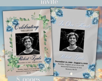 Obituary Template for Men, Funeral Program, Funeral template, Celebration of Life, Loss of Loved One, Memorial Cards for Celebration of Life