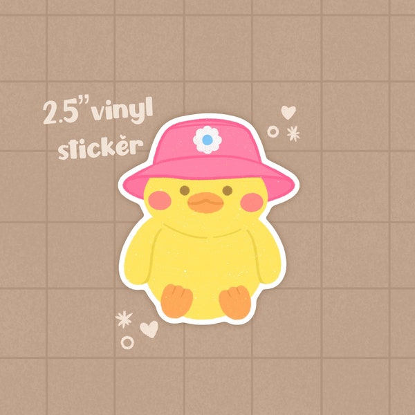 Summer Bucket Hat Ducky Vinyl Sticker - Summer Sticker - Cute Animal Sticker - Stationary - Vinyl Sticker - Duck Sticker - Kawaii