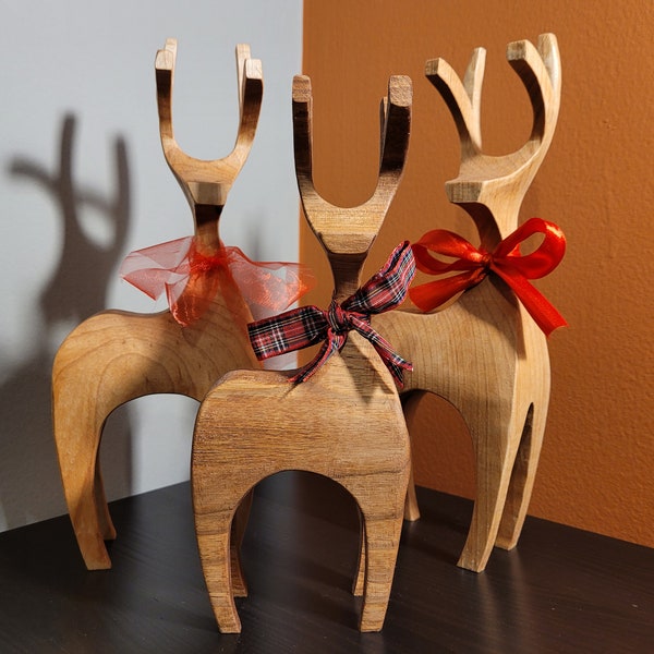 Wooden Reindeer - Wooden Sculpture - Home Décor - Natural Wood Deer - Wooden Decoration - Hand Carved Reindeer Statue - Christmas Décor