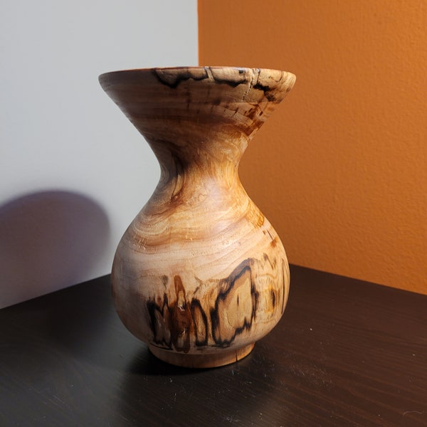 Twig Bud Vase - Spalted Apple Vase - Wide Mouth Vase - Turned Wood Vase - Handmade Wooden Vase - Dried Flower Vase - Curvey Wood Vase