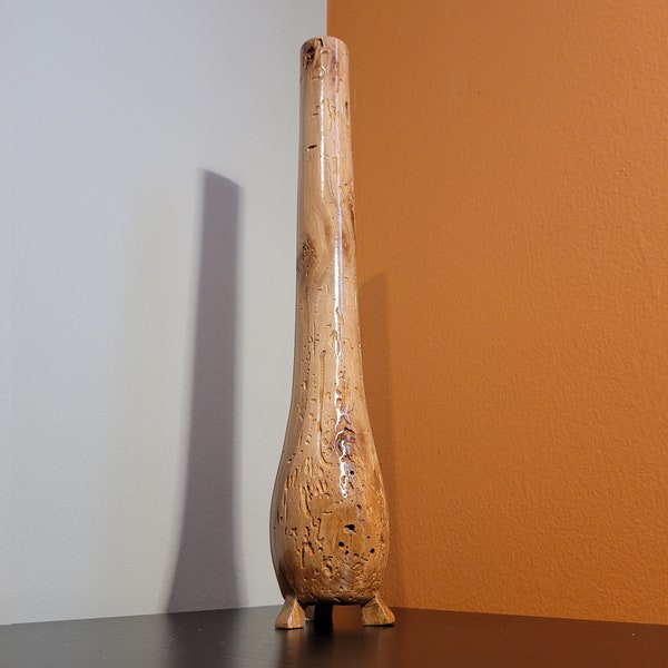Twig Bud Vase - Wormy Apple Vase - Wabi-sabi Vase - Turned Wood Vase - Handmade Carved Feet Vase - Dried Flower Vase - Elongated Vase