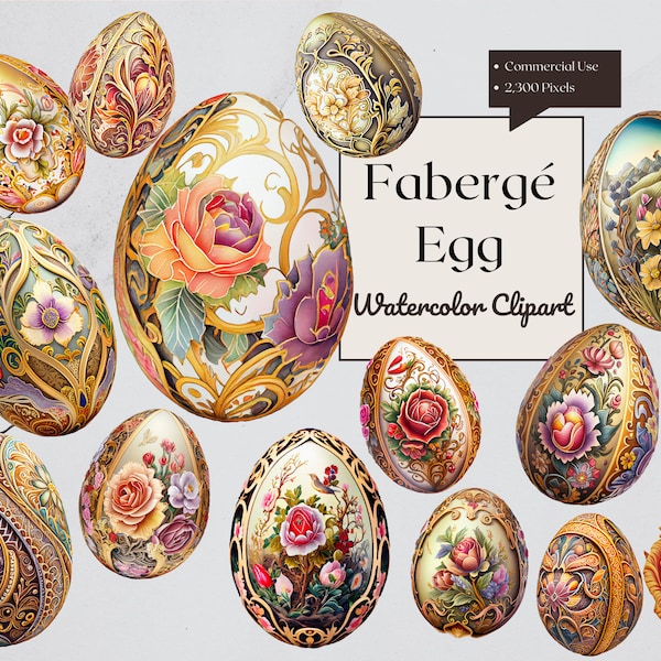 Fabergé Egg Clipart | Watercolor | PNG Digital Downloads for Card Making, Scrapbook, Paper Crafts, easter , Wall art, planner, logo,print