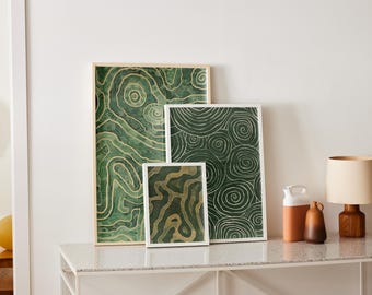 Hedendaagse inheemse Australische kunst, downloadbare digitale print, palet salie en dennengroen, ideaal decor voor thuis of op kantoor