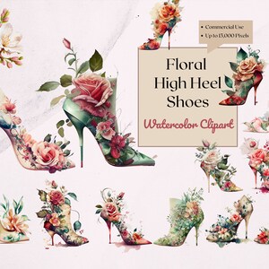 Floral High Heel Clipart | Watercolor | PNG Digital Downloads for Card Making, Scrapbook, Paper Crafts , Wall art, planner, logo,print, art