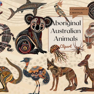 Aboriginal geïnspireerde Australische dieren clipart: digitale download, inheemse kunst, wildlife illustraties voor ambachten en onderwijs, afdrukbaar