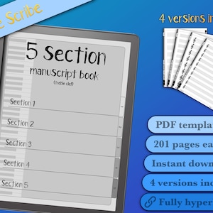 Music manuscript book, treble clef (Kindle Scribe) - 5 sections