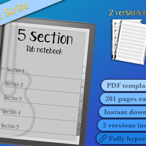 Guitar TAB notebook (Kindle Scribe) - 5 sections