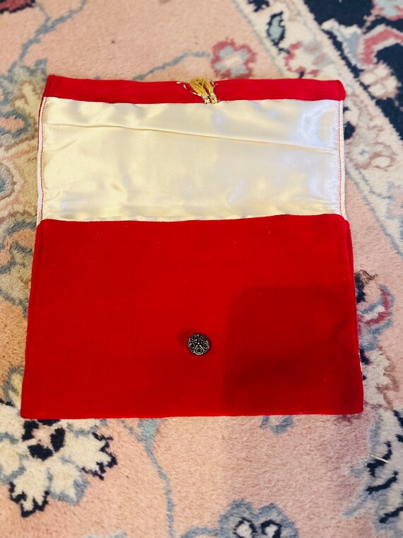 Vintage Red Velvet Envelope Evening Bag - image 2
