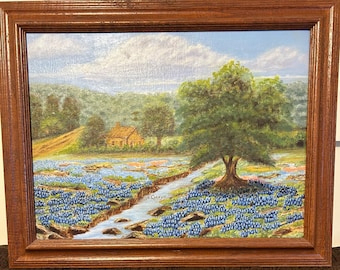 Hill country bluebonnet oil painting.  The artist  N Cornyn probably a local hobbyist.