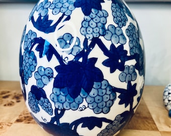 Chinoiserie Blue & White Egg 8"x 6"