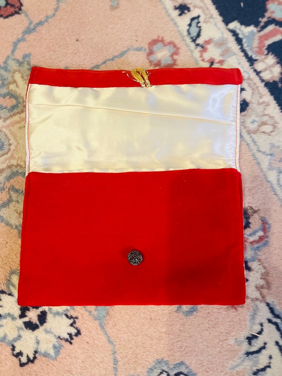 Vintage Red Velvet Envelope Evening Bag - image 3
