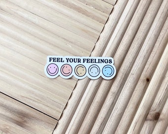 Feel your feelings sticker smiley face vinyl mental health laptop sticker therapist gift
