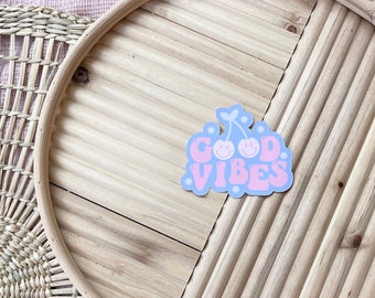 Cherry Good Vibes Sticker: Waterproof Laminated Vinyl Decal