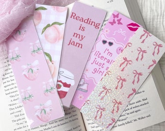 Peach pink bow laminated bookmark for book lover