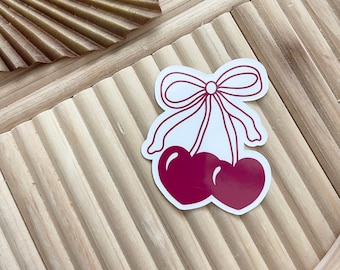 Soft girl Coquette cherry heart bow sticker